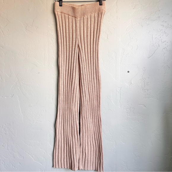 Free People Beach Ribbed Knit Flare Sweater Pants Beige XS Coastal Resortwear - Picture 3 of 7